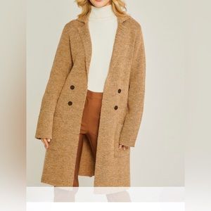 🧸 New Two Tone Cardigan Sweater Open Front Button Detail Pockets Collar Camel